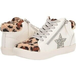 Beige/leopard print casual high top sneakers bootie size 10